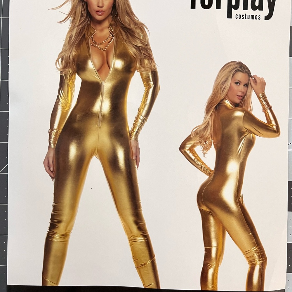Forplay Metallic Mock Neck Gold Jumpsuit Costume